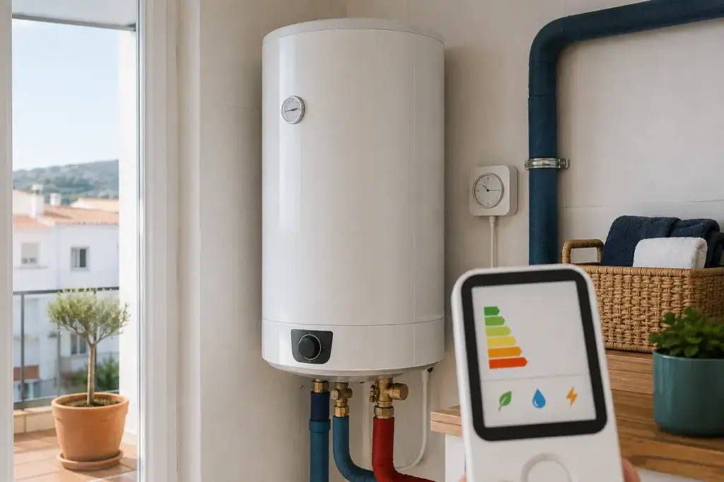 Termo eléctrico eficiente junto a un monitor de consumo