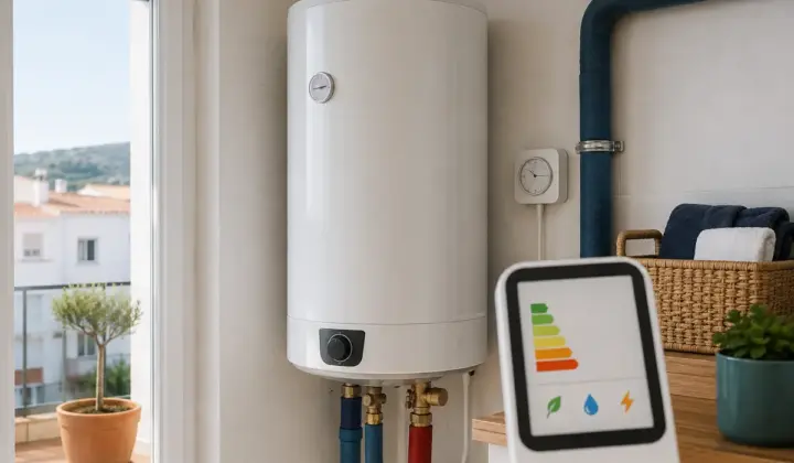 Termo eléctrico eficiente junto a un monitor de consumo