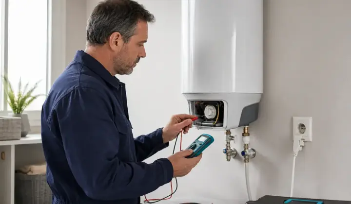 Técnico revisando un termo eléctrico que no calienta