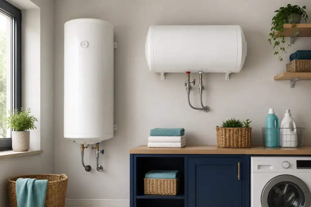 Comparación de termo eléctrico vertical y horizontal en un lavadero