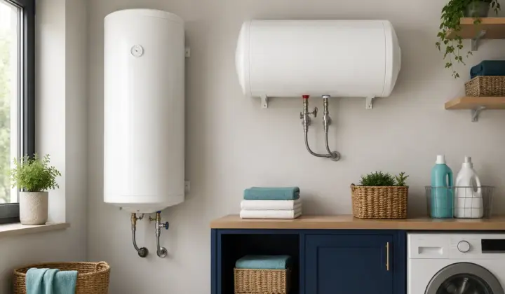 Comparación de termo eléctrico vertical y horizontal en un lavadero